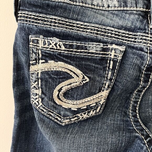 Silver Jeans Tuesday Low Capri Blue Denim Thick Stitch Country Western - Size 29 - Picture 10 of 11